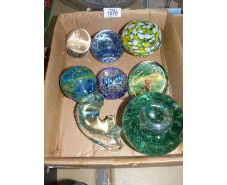 A quantity of miscellaneous Paperweights including a Mdina Toadstool and a Seahorse, an Ekenas Lion (egg shaped), glass dump 