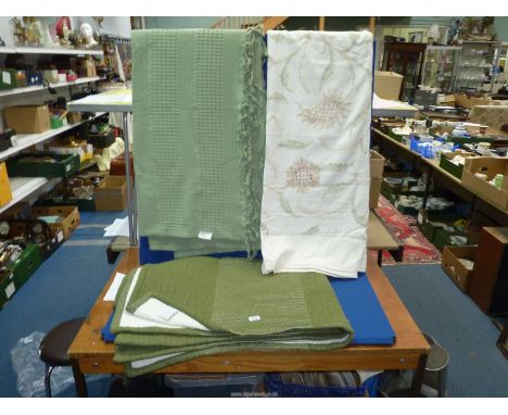 Three throws to include; vintage crewel work bedspread, quilted throw, etc.