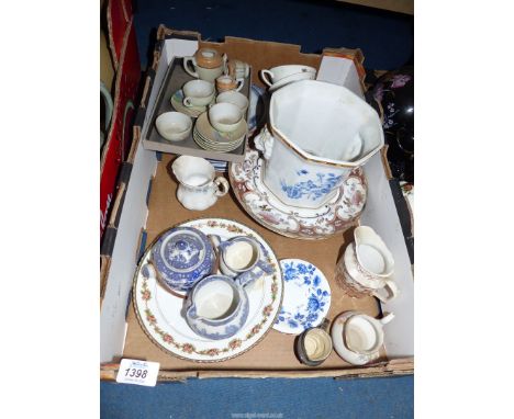 A quantity of china including two small Copeland Spode 'Italian' jugs, Royal Crown Derby 'Olde Avesbury' jug, Burgess & Leigh