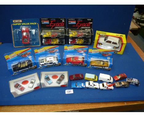 A quantity of model cars to include Burago 1/24 scale Fiat Uno, Super Racers, Mini Exacts etc., some boxed.