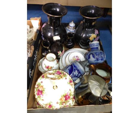 A quantity of china including; Royal Albert 'Old Country Roses' two tier cake stand, German stein, Royal Worcester trinket di