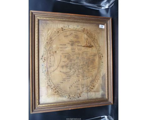 A framed and glazed fine silk stitchwork sampler by Esther Davies, 1839 including a map of England and Wales with good detail