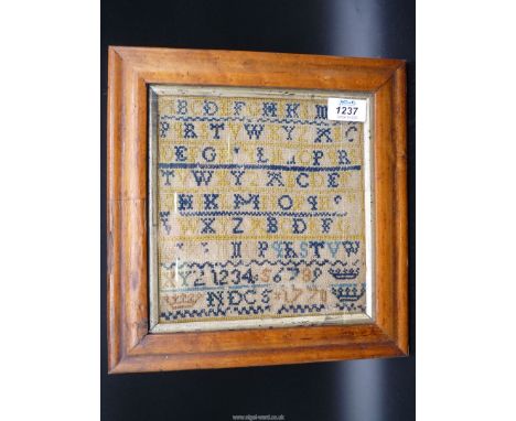 A miniature alphabet sampler dated 1770 by NDC aged 5!, 8'' square.