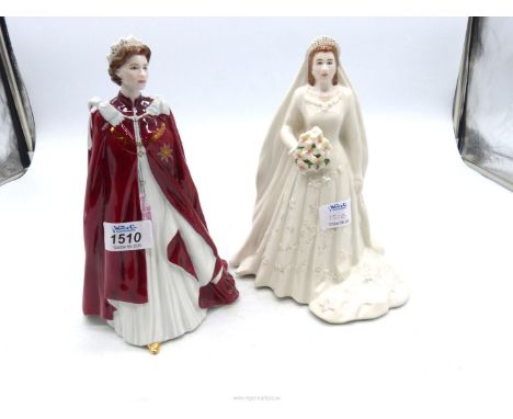 Two Royal Worcester figures of Her Majesty Queen Elizabeth II; one to commemorate her Diamond Wedding anniversary, the other 