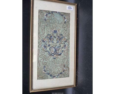 A framed vintage silver thread/silk Chinese embroidery.