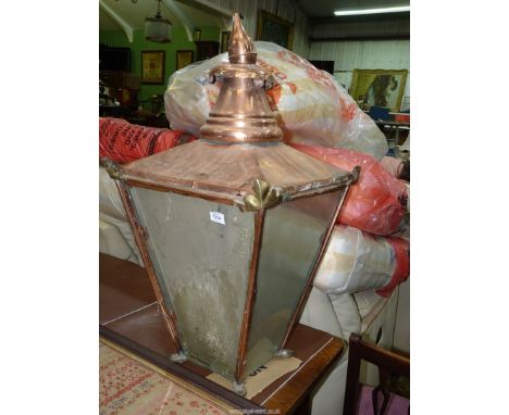 A large Copper and glass street lamp, possibly by Foster & Pullen (?), 35" tall.