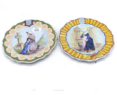 A pair of Quimper Porquier Beau plates circa 1900 (one a/f).