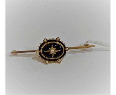 VICTORIAN GOLD ENAMEL AND SEED PEARL BROOCH 