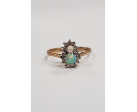 9 CARAT GOLD OPAL &amp; DIAMOND RING