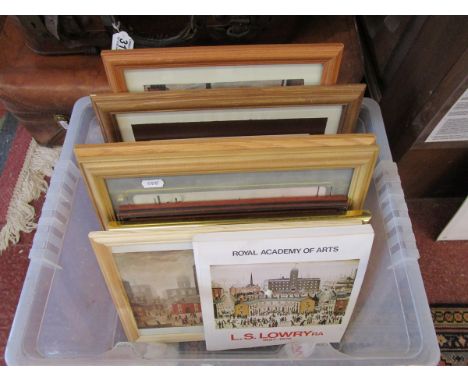 Box of prints to include Lowry & signed rugby photos