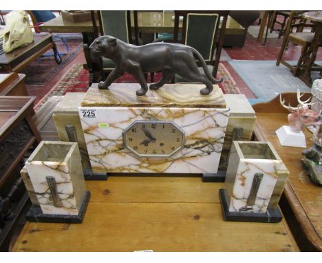 Art Deco marble clock garniture