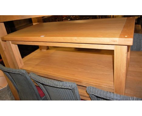 A contemporary joined light oak two-tier rectangular coffee table, length 120cm