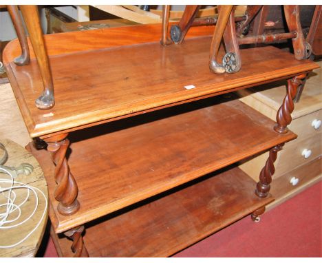 A mid Victorian mahogany ledgeback three tier buffet, width 112.5cm
