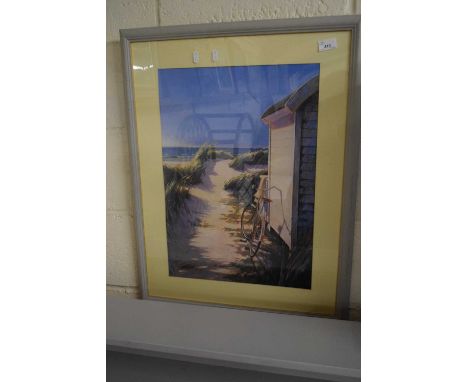 COLOURED PRINT, BEACH HUT, F/G