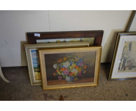 MIXED LOT OIL ON BOARD STUDY, STILL LIFE OF FLOWERS, FURTHER OIL ON BOARD STUDY OF A RURAL LANDSCAPE AND A FRAMED PRINT (3)