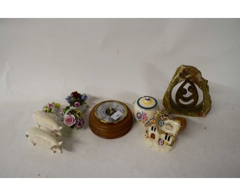 MIXED LOT BESWICK MODEL PIGS, VARIOUS PORCELAIN MODEL FLOWERS, POOLE PRESERVE POT ETC