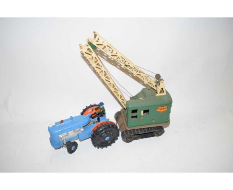 LUMAR CONTRACTORS METAL MODEL CRANE, TOGETHER WITH A FURTHER PLASTIC BATTERY OPERATED TOY TRACTOR