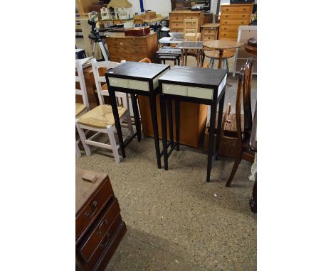 PAIR OF DARK WOOD FINISH LAMP TABLES, 45CM WIDE