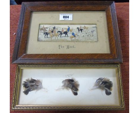 A Stevengraph - The Meet; along with three framed Feathers (2).
