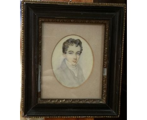 A Signed 19th Century Oval Miniature on Ivory, Portrait of a Young Man.