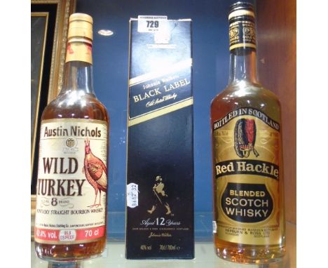 Three Bottles Whisky: Austin Nichols Wild Turkey Old No. 8 Brand Bourbon Whiskey, 43.4% vol, 86.8 US proof, 70cl; Red Hackle 