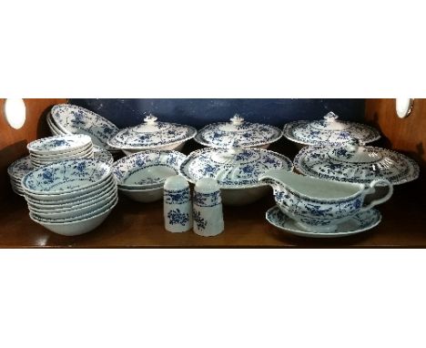 A Quantity of Johnson Brothers Dinner and Tea Service; with the Indies Blue pattern.