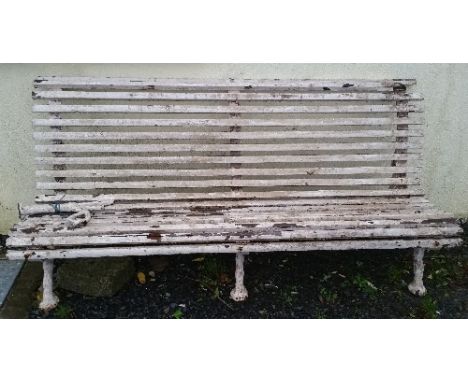 A 19th Century Wrought Iron & Wood Slatted Garden Bench.