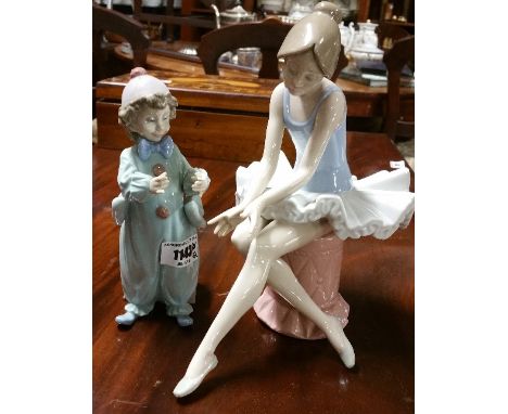 A Lladro Figure of a Child Clown, & a Nao ballerina (head repaired).