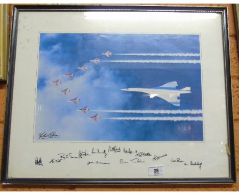 Three Prints to include 'Village Cricket' and a Colour Print of the 'Red Arrows' in flight, the mount being signed by the Red