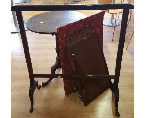 A Georgian Mahogany Firescreen, along with a Georgian oak side table, 19th century invalid's tray, further tray, Edwardian ma