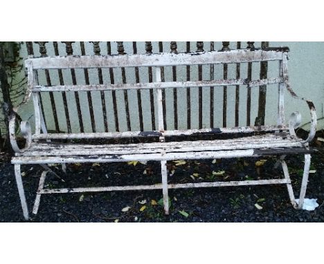A 19th Century Painted Cast Iron and Slatted Wood Garden Bench, Coalbrookdale style(one side needs repair although piece pres