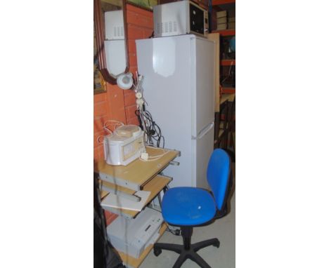 A Hotpoint 'First Edition' Fridge Freezer (50/50), together with a Dimplex microware, a steam mop, adjustable floor lamp, com