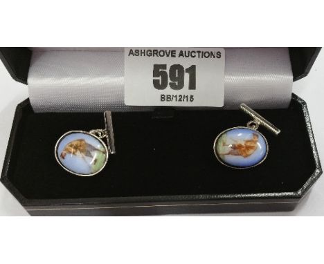 Silver Enamel Golfing Cufflinks.