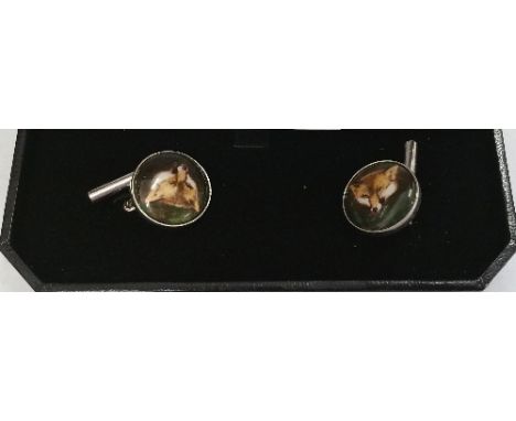 Silver Enamel Foxhead Cufflinks.