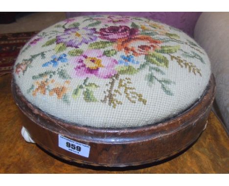 A Late 19th Century Circular Footstool with Ceramic Feet.