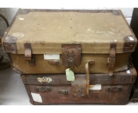 An E & W Seale of Dublin Leather Bound Canvas Covered Trunk, and a further Leather Travel Trunk & Dressing Table (3).