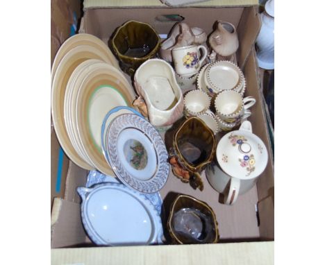 A Honiton Pottery Coffee Service with coffee pot and cups and saucers, Sylvac and others.