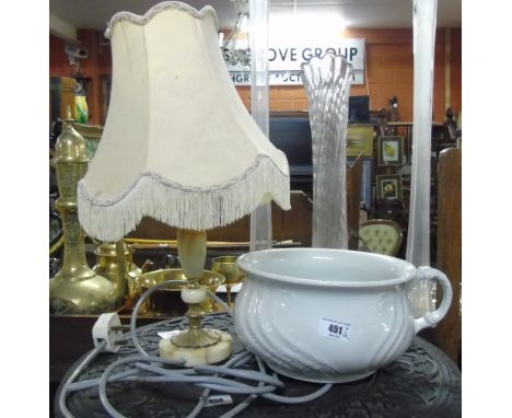 A 19th Century Ceramic Po & an Alabaster Table Lamp (2).