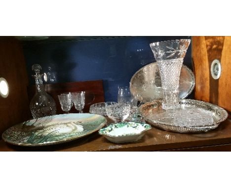 An Oval Silver-Plated Tray with Gallery & Handles, and other smaller tray and various items to include a Charger painted with