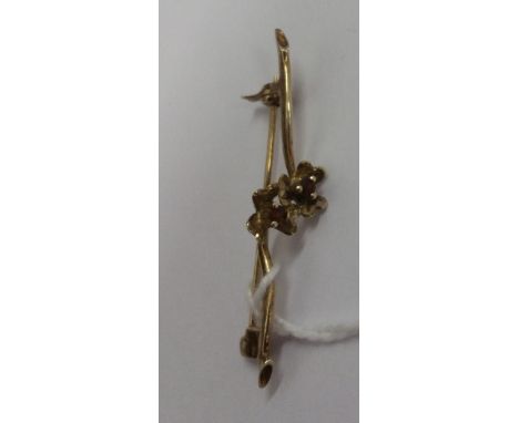 Antique Gold Ruby Set Bar Brooch.