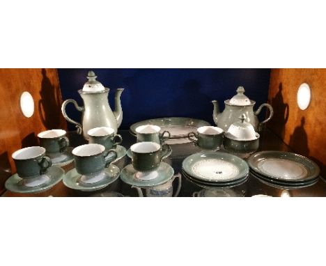 A Six Place Service of Denby Coffee and Teawares; with pale green and cream glazed finish  comprising coffee pot, teapot, cov