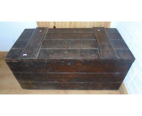 A Vintage Stained Pine & Metal Bound Travel Trunk with Side Handles (would make a perfect coffee table).