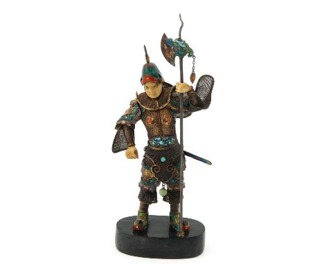 Depicting Chinese warrior set with enamel, 19 cm. tall. 