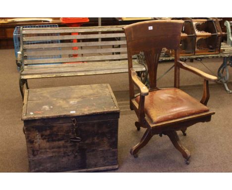 Early 20th Century oak swivel desk chair and oak trunk (2).