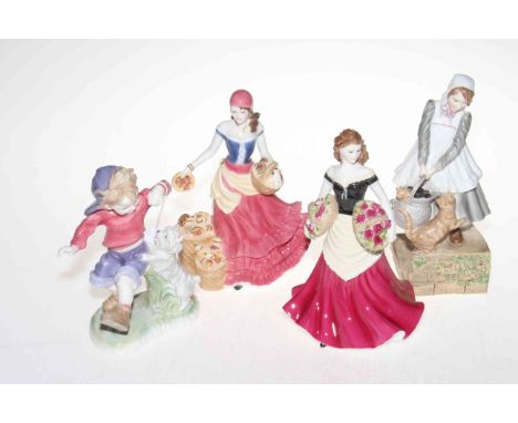 Four Royal Worcester figures, Fruit Seller at Appleby Fair, The Scullery Maid, Rose and Best Buddies (all boxed).