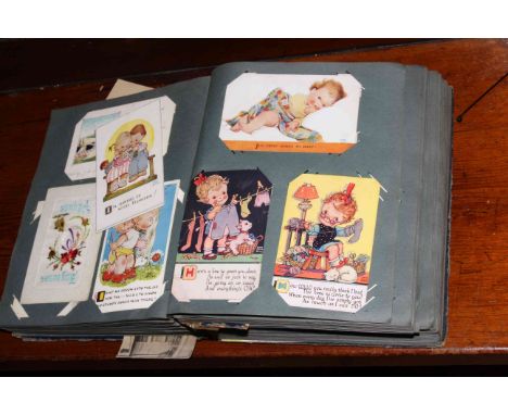 Two postcard albums inc: a nice assortment of printed and photographic Hounslow and Maldon, Shell House East Cowes, embroider