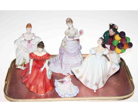 Five Royal Doulton figures and Royal Worcester 'A Royal Presentation' figure (6).