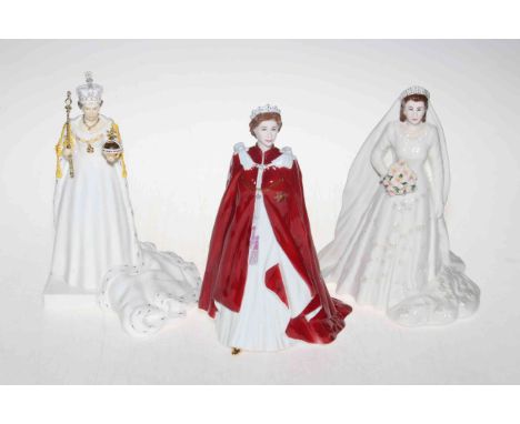 Coalport QEII Diamond Jubilee figure and two Royal Worcester QEII figures (3).