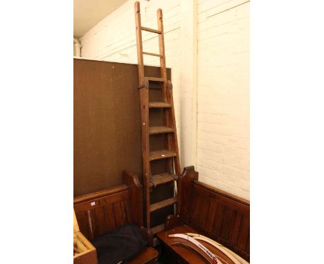 Vintage wooden extending ladder, labelled Drew Clark &amp; Co Ltd Diamond Ladder Works.