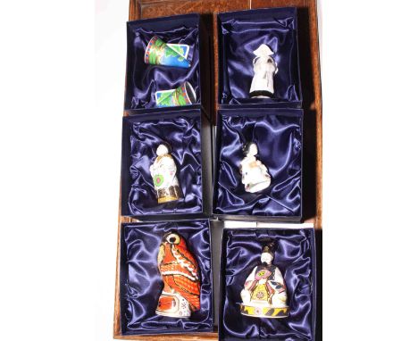 Six Royal Worcester Connoisseur Collection candle snuffers including Emperor and Mandarin with boxes.